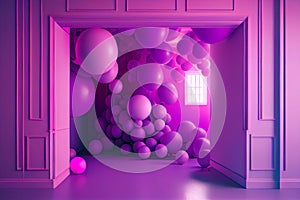 Colorful balloons in modern neon studio room