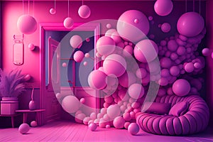 Colorful balloons in modern neon studio room