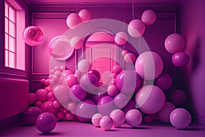 Colorful balloons in modern neon studio room