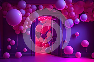 Colorful balloons in modern neon studio room