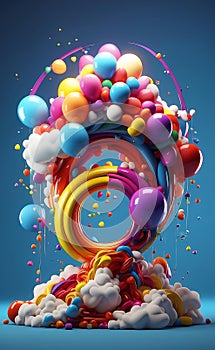 A colorful balloons rainbow and clouds party background