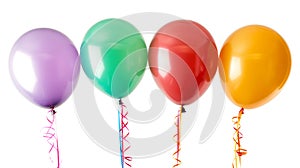 Colorful balloons with ribbons isolated on a white background