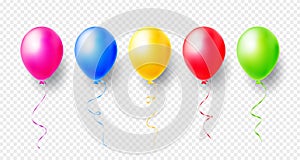 Colorful balloons set on transparent background. Vector illustration