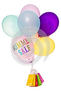 Colorful balloons and shopping bags, summer sale