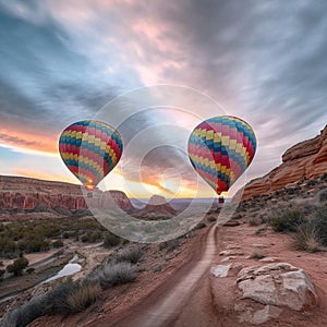 Colorful Balloons Soaring Over Grand Canyon