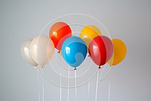 Colorful balloons suspended in midair create a vibrant display against the blue sky, Balloons expanding to represent the concept