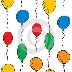 Colorful balloons on a white background. Seamless wallpaper