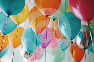 colorful balloons, white poster party