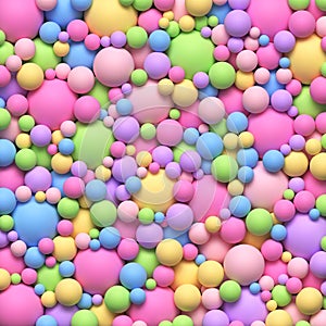 Colorful balls of different sizes. Pile of soft bright balls background