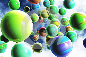 Colorful Balls Flying 3D render 1