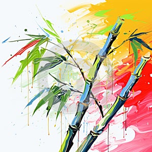 Colorful Bamboo Illustration In The Style Of Ed Sheeran: Contemporary Abstract Art