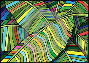 Colorful banana leaf pattern and moses stained glass illustration vector