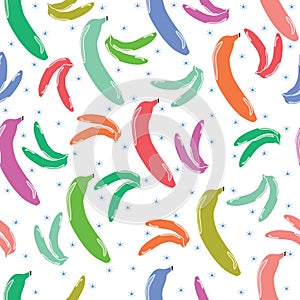 Colorful Bananas With Blue Stars Vector Seamless Pattern Background.