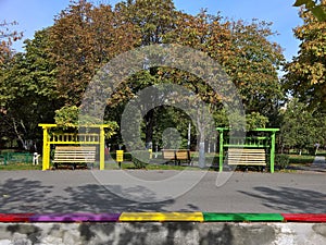 Colorful banches in the park