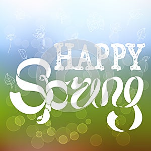 Colorful banner with lettering Happy spring on gradient background