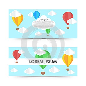 Colorful banners with Air Balloons on sky and cloud.