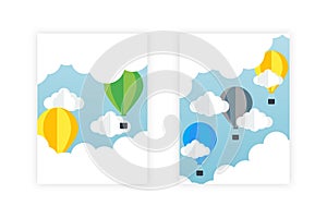 Colorful banners with Air Balloons on sky and cloud.