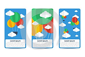 Colorful banners with Air Balloons on sky and cloud.