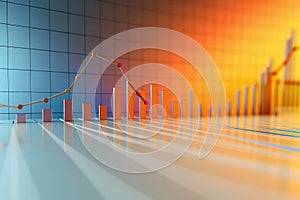 colorful bar chart with a declining line graph
