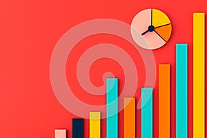 colorful bar chart and pie chart on red background - growth, success, progress, financial, business, data, analytics, statistics, photo