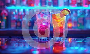 colorful bar in the night scene with iced drinks