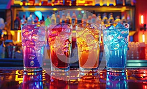 colorful bar in the night scene with iced drinks