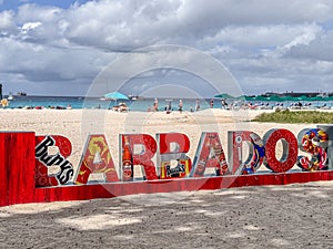 colorful Barbados welcome sign at Brownes Beach located at Carlisle Bay