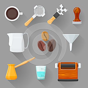 Colorful barista equipment illustration set