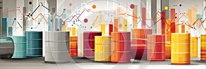 Abstract Visual of Stylized Barrels and Oil Graphs Depicting Market Trends and Energy Patterns photo