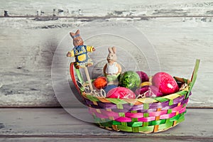 Colorful basket with Easter eggs