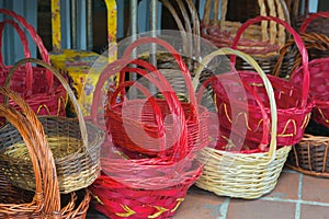 Colorful baskets on the counter of the Singapore market
