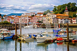 Colorful basque houses in port of Saint-Jean-de-Luz, France