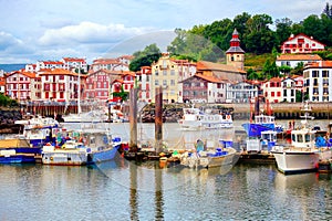 Colorful basque houses in port of Saint-Jean-de-Luz, France