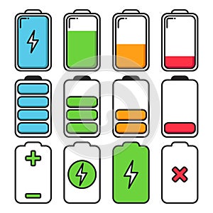 Colorful battery charge indicator set icon