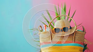 Colorful beach bag with beach