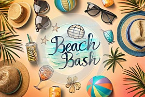 Colorful beach bash invitation with summer accessories photo