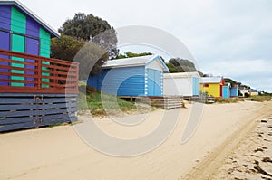 Colorful beach cabins in the Mornington Peninsula in Australia photo