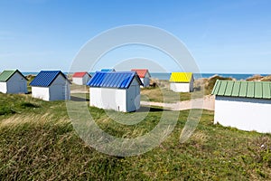 Colorful beach cabins, Normandy, France