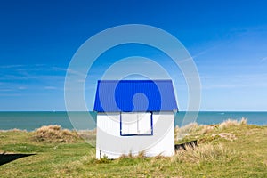 Colorful beach cabins, Normandy, France