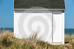 Colorful beach cabins, Normandy, France