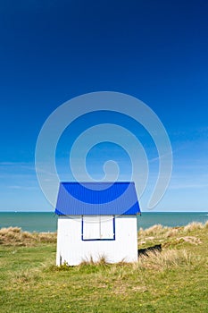 Colorful beach cabins, Normandy, France