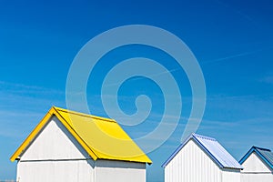 Colorful beach cabins, Normandy, France