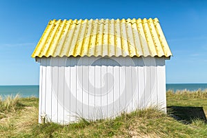 Colorful beach cabins, Normandy, France