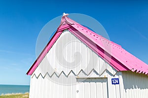 Colorful beach cabins, Normandy, France