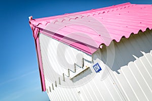 Colorful beach cabins, Normandy, France