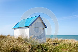 Colorful beach cabins, Normandy, France