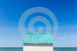 Colorful beach cabins, Normandy, France