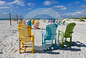 Colorful beach chairs on St. Pete Beach, Florida, USA