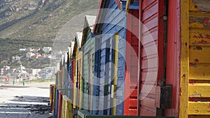 Colorful Beach Huts at Muizenberg Beach along the Garden Route near Cape Town, South Africa.