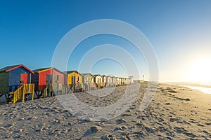 Colorful beach huts at Muizenberg Beach near Cape Town, South Africa